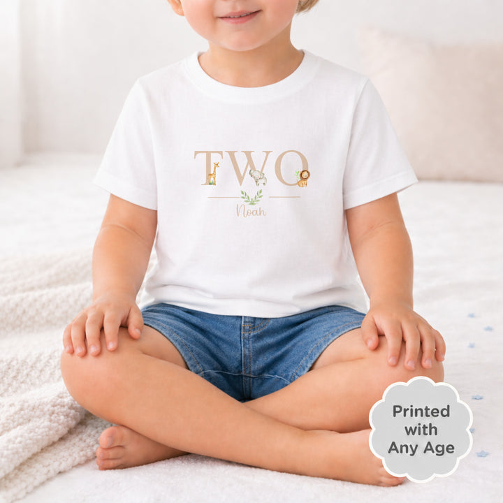 Personalised Beige Jungle Animals Any Age Birthday T-shirt