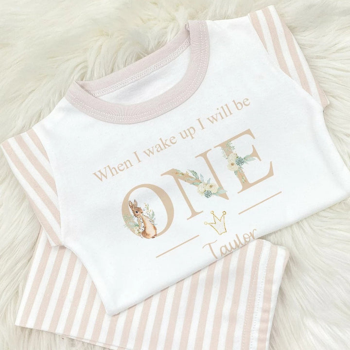 Personalised First Birthday ONE Rabbit Beige Pyjamas