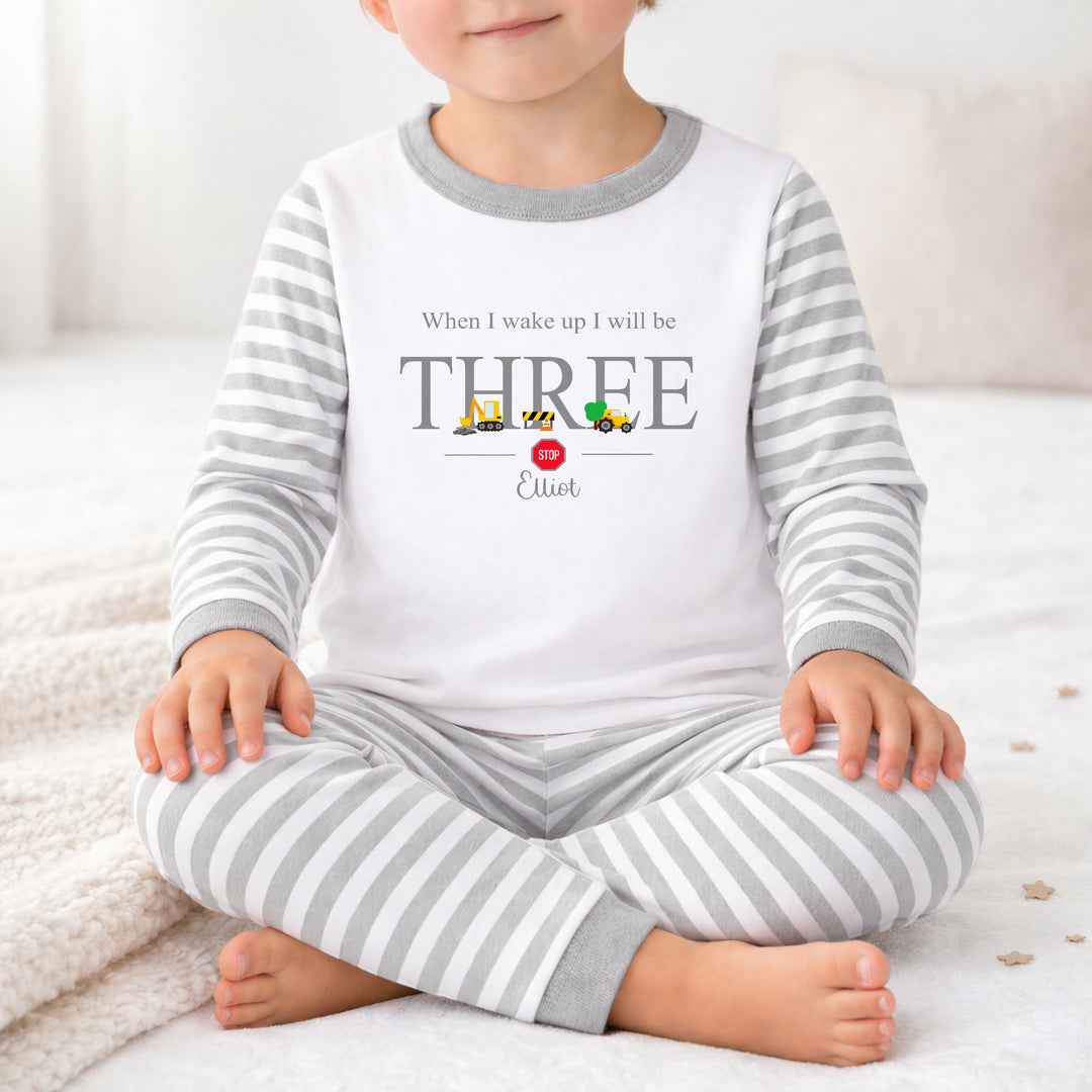 Personalised Grey Digger Construction Any Age Birthday Pyjamas
