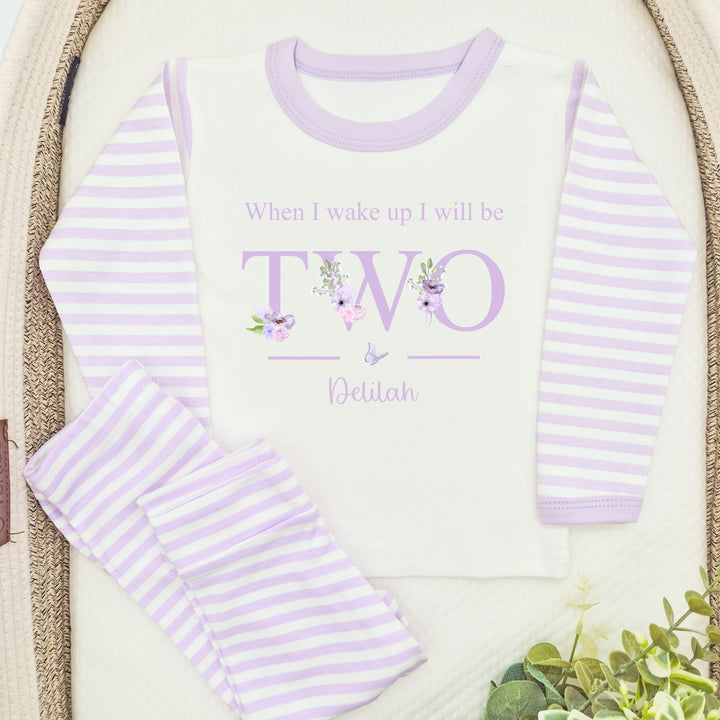 Personalised Floral Lilac Girls Second Birthday Pyjamas