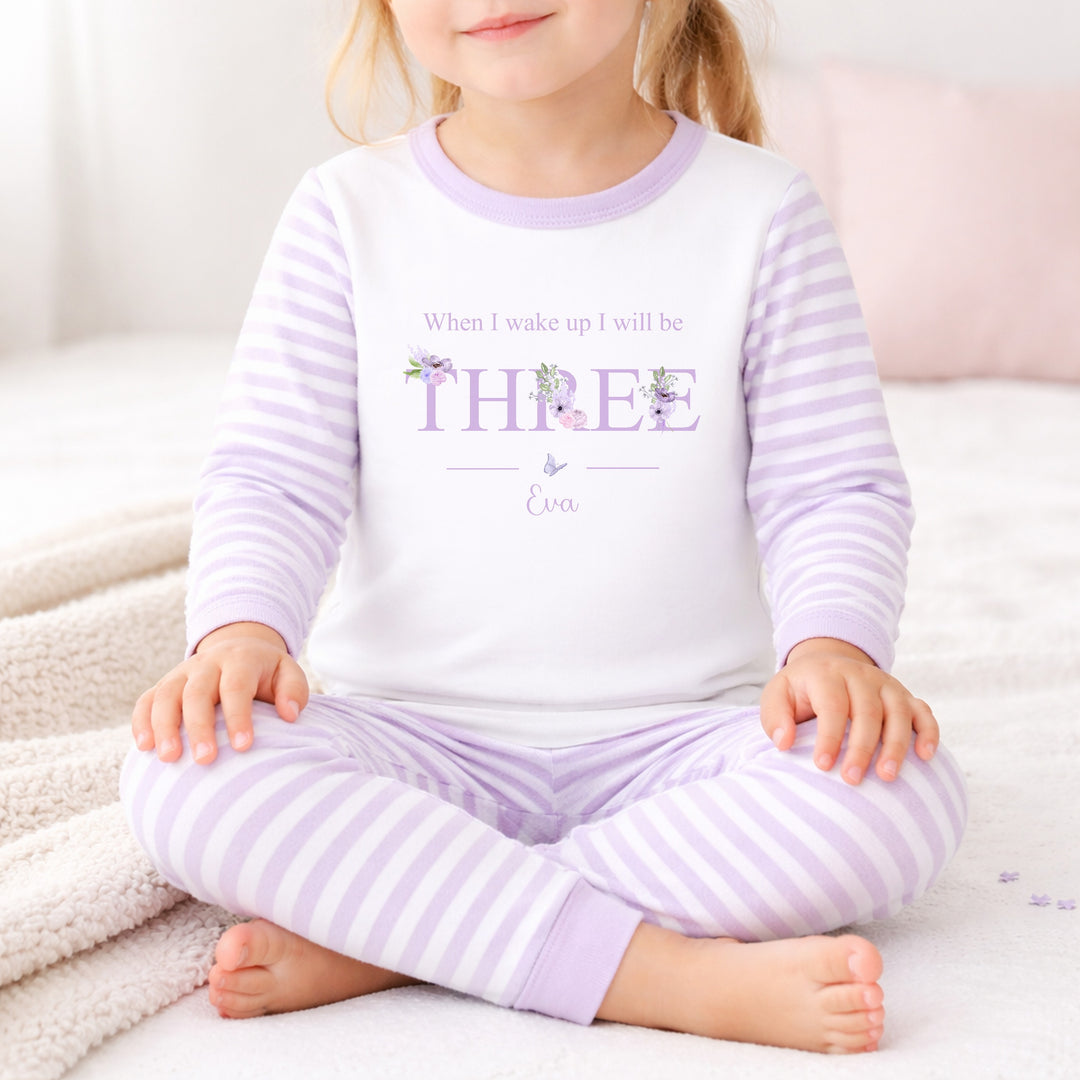 Personalised Floral Lilac Girls Any Age Birthday Pyjamas