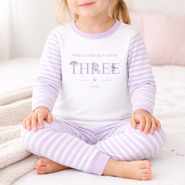 Personalised Floral Lilac Girls Any Age Birthday Pyjamas