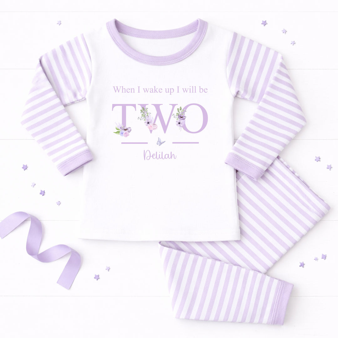 Personalised Floral Lilac Girls Second Birthday Pyjamas