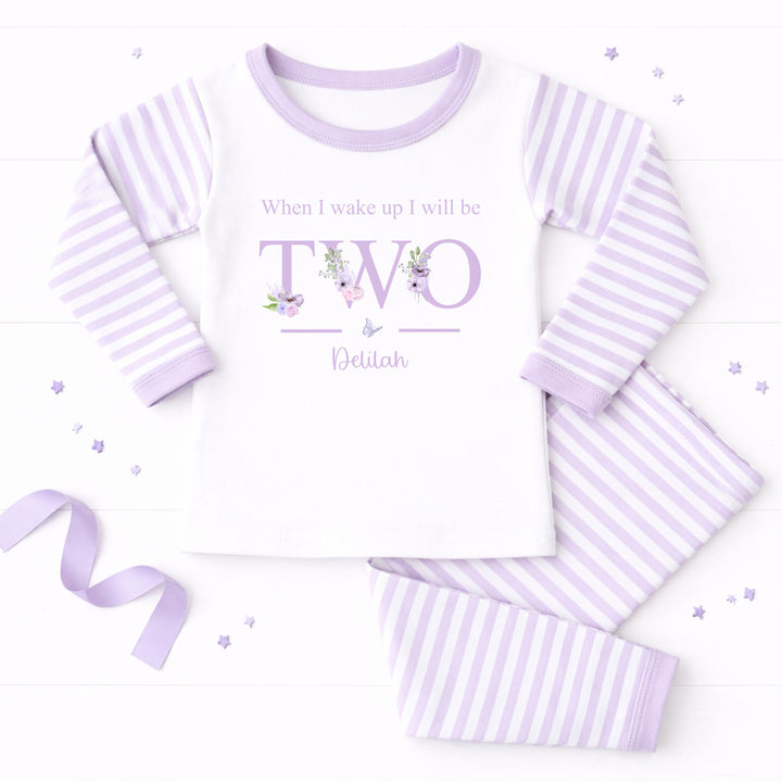 Personalised Floral Lilac Girls Second Birthday Pyjamas