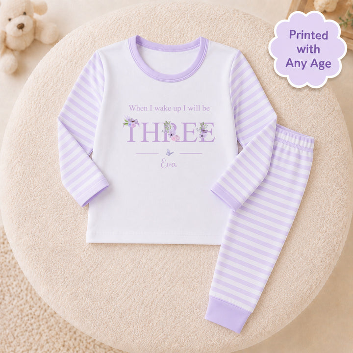 Personalised Floral Lilac Girls Any Age Birthday Pyjamas