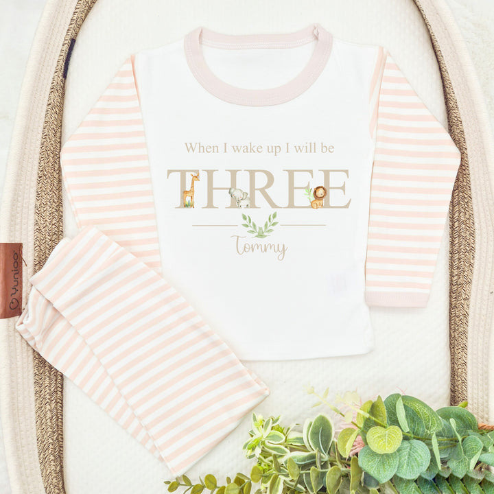 Personalised Beige Jungle Any Age Birthday Pyjamas