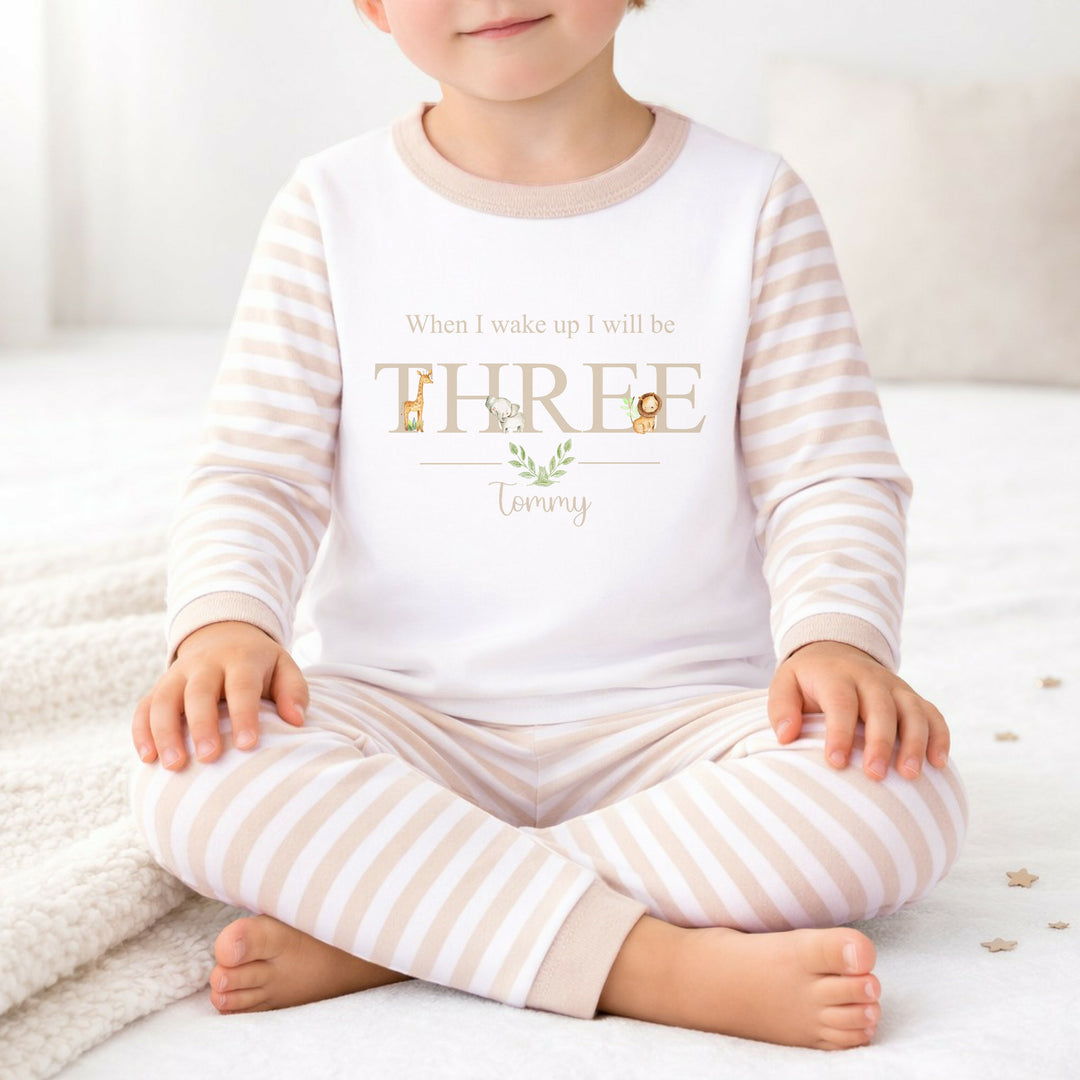 Personalised Beige Jungle Any Age Birthday Pyjamas