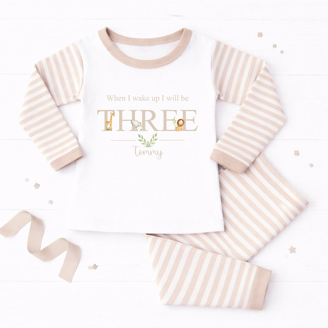 Personalised Beige Jungle Any Age Birthday Pyjamas