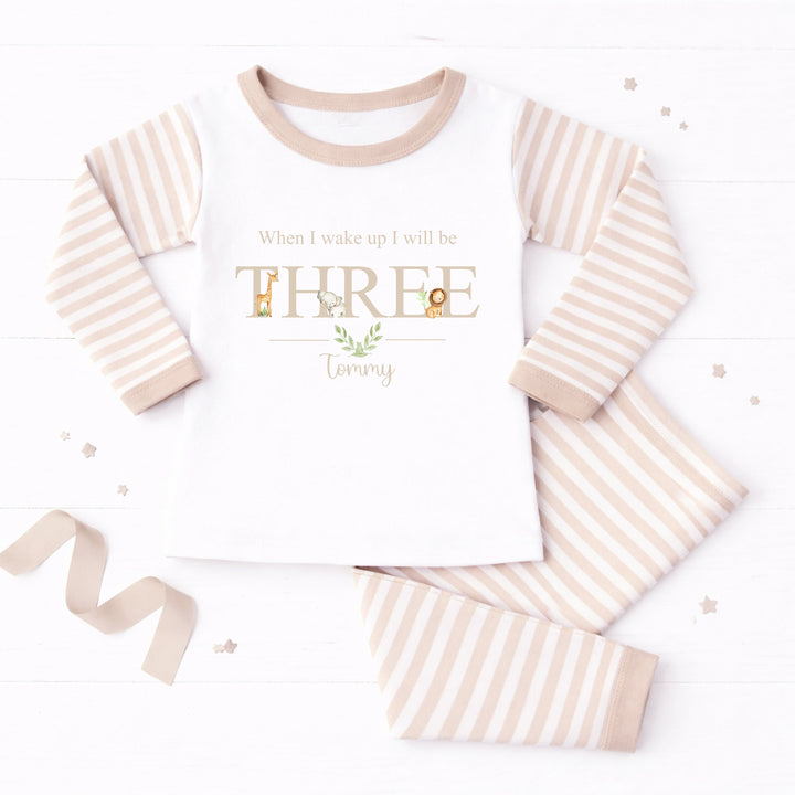 Personalised Beige Jungle Any Age Birthday Pyjamas