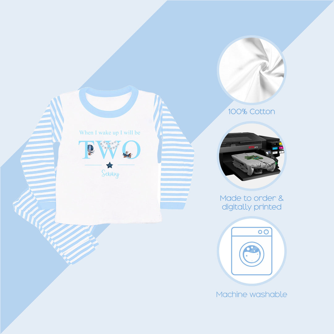 Personalised Planes Blue Boys Birthday Pyjamas
