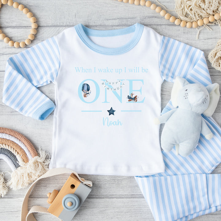 Personalised Planes Blue Birthday Pyjamas