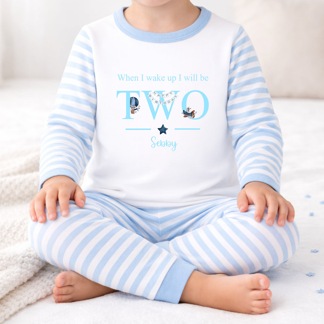 Personalised Blue Planes When I Wake Up I Will Be 2 Birthday Pyjamas