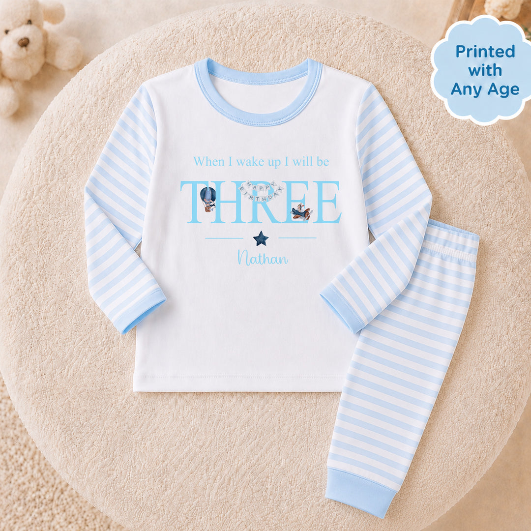 Personalised Blue Planes Any Age Birthday Pyjamas