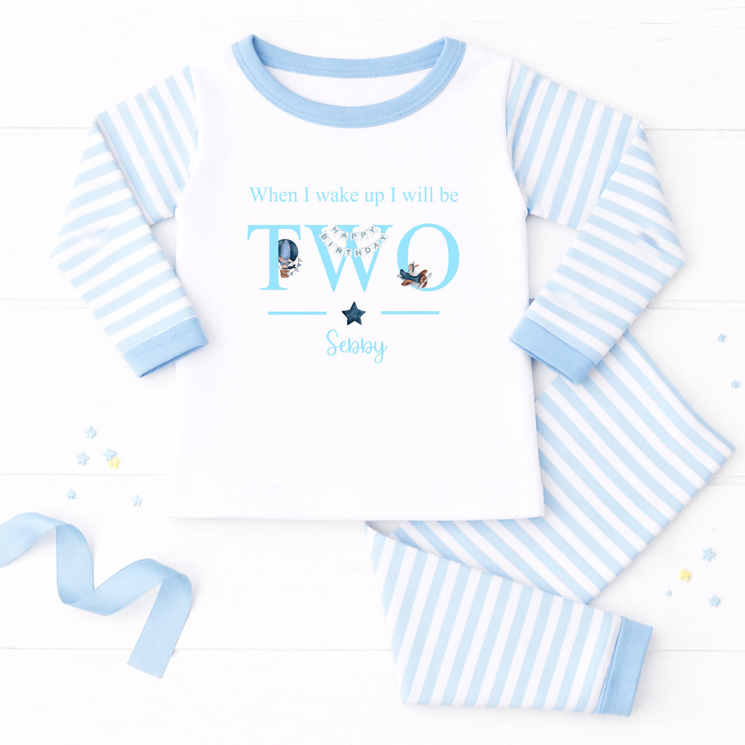 Personalised Blue Planes When I Wake Up I Will Be 2 Birthday Pyjamas