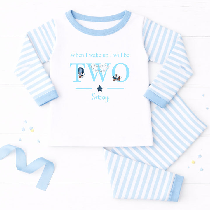 Personalised Blue Planes When I Wake Up I Will Be 2 Birthday Pyjamas