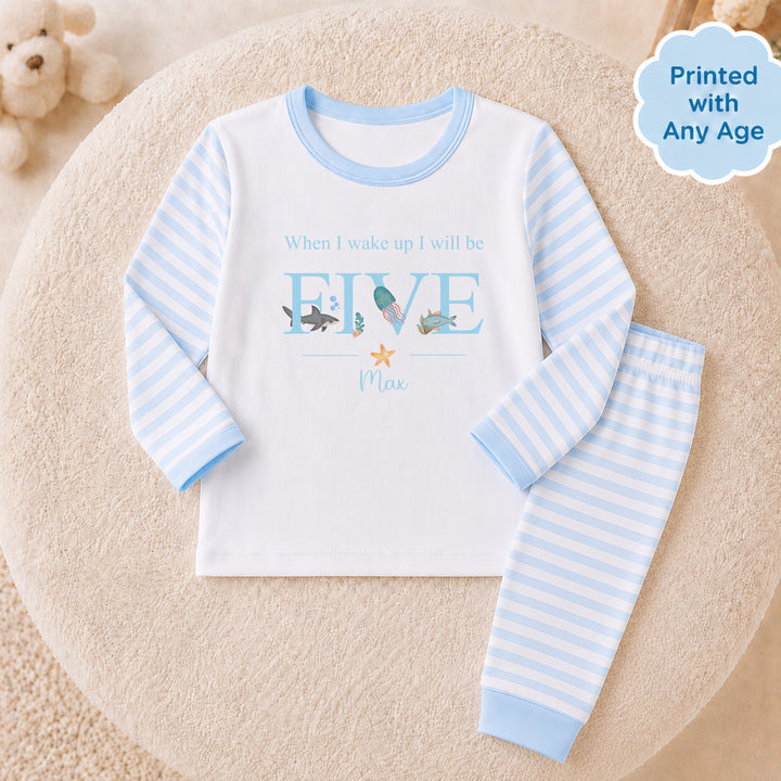 Personalised Blue Sea Life Any Age Birthday Pyjamas