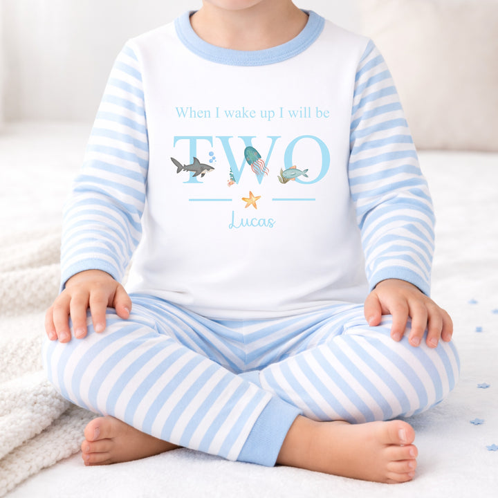 Personalised Sea Life Blue Boys Second Birthday Pyjamas
