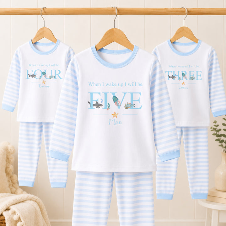Personalised Blue Sea Life Any Age Birthday Pyjamas
