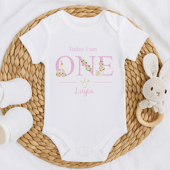 Personalised Floral Swan First Birthday Vest