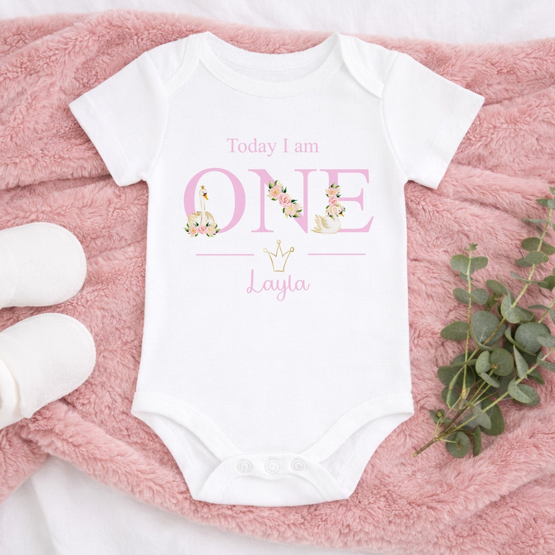 Personalised Floral Swan First Birthday Vest