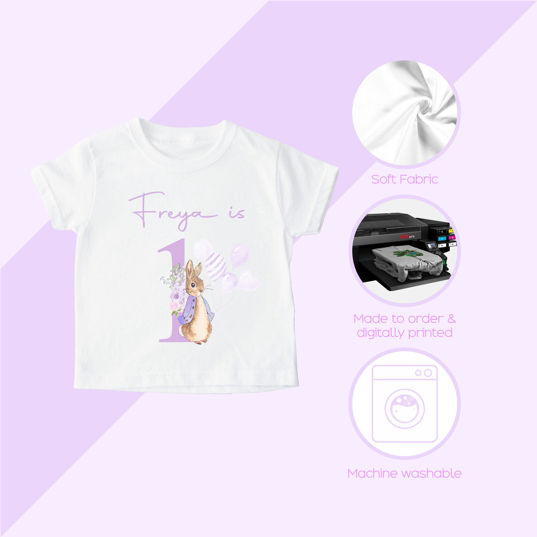 Personalised Purple Rabbit Birthday T-shirt