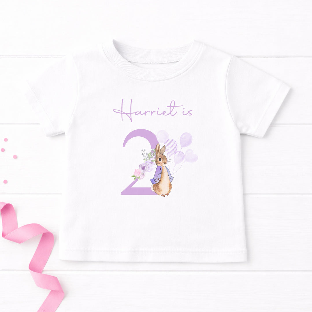 Personalised Purple Rabbit Any Age Birthday T-shirt