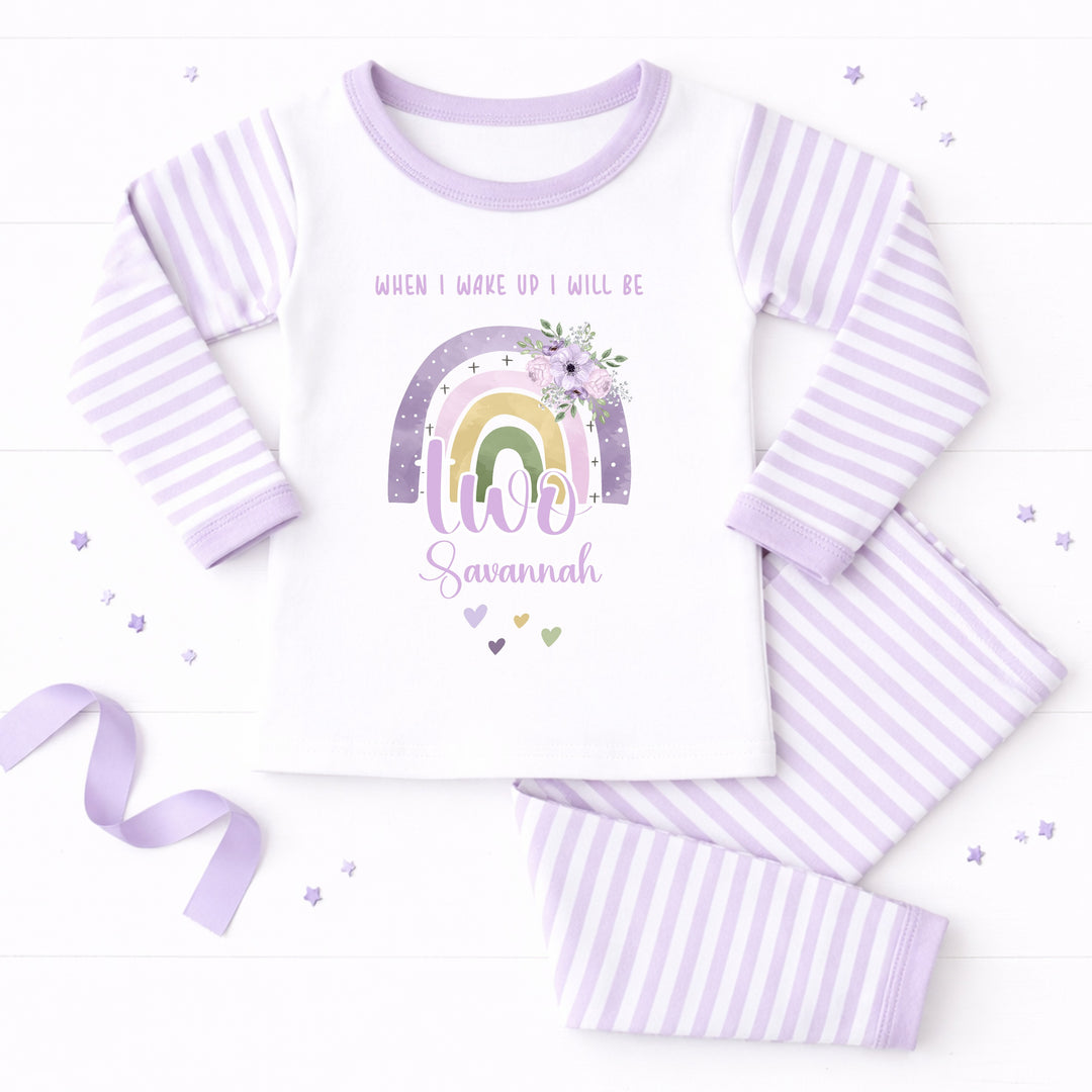 Personalised When I Wake Rainbow Lilac Stripe Girls 2nd Birthday Pyjamas