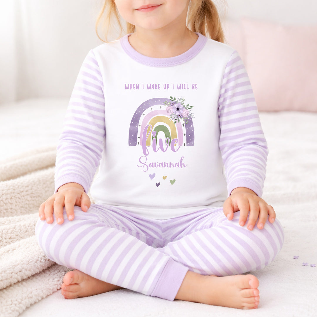 Personalised When I Wake Lilac Rainbow Any Age Birthday Pyjamas