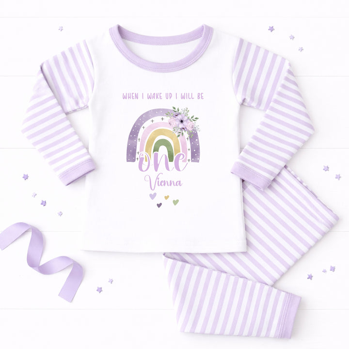 Personalised Lilac Rainbow When I Wake I Will Be One Birthday Pyjamas
