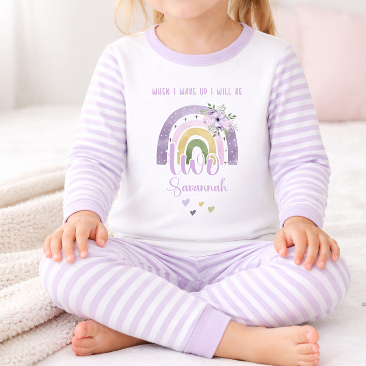Personalised When I Wake Rainbow Lilac Stripe Girls 2nd Birthday Pyjamas
