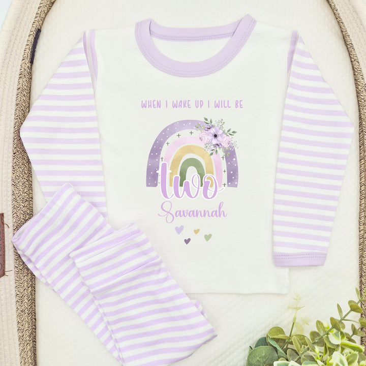 Personalised When I Wake Rainbow Lilac Stripe Girls 2nd Birthday Pyjamas