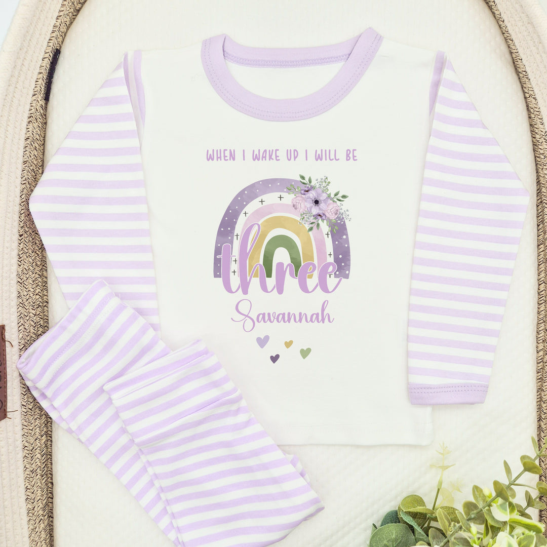 Personalised When I Wake Lilac Rainbow Any Age Birthday Pyjamas
