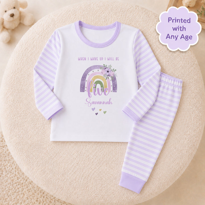 Personalised When I Wake Lilac Rainbow Any Age Birthday Pyjamas