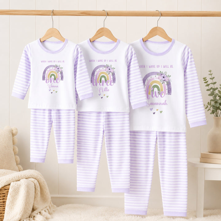 Personalised When I Wake Lilac Rainbow Any Age Birthday Pyjamas