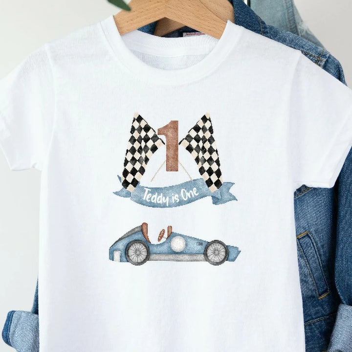 Personalised Race Car First Birthday (Baby Vest | T-shirt| Bodysuit)