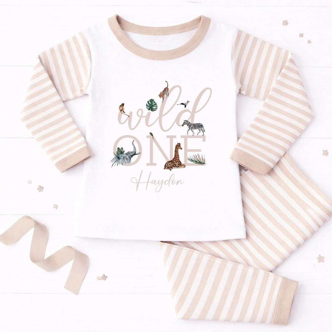 Personalised Beige Wild One First Birthday Pyjamas