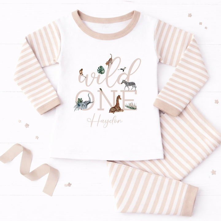 Personalised Beige Wild One First Birthday Pyjamas