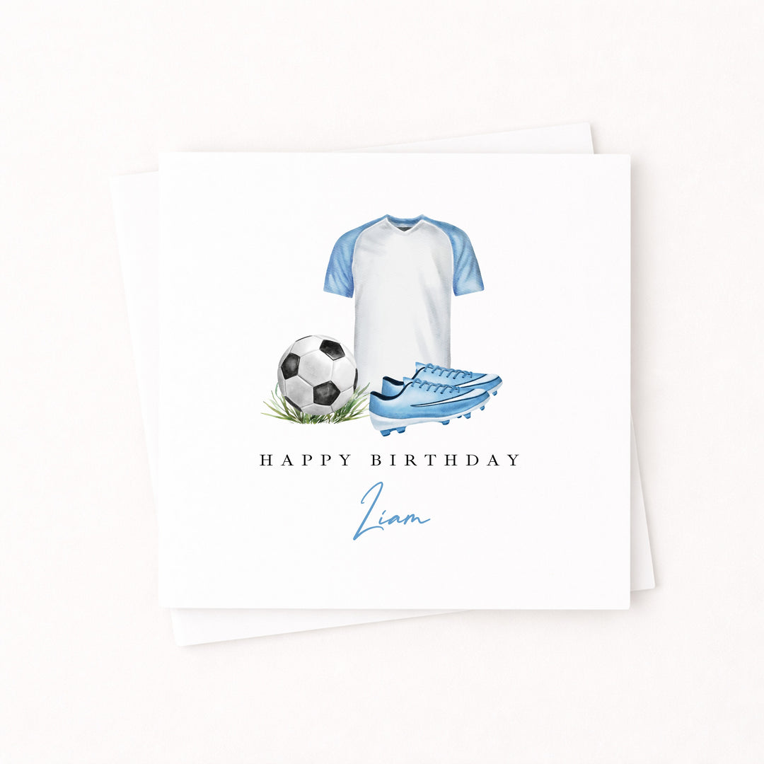 Personalised Blue Football Happy Birthday Card