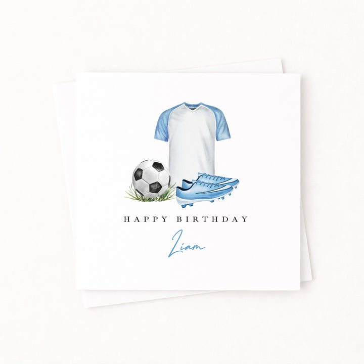 Personalised Blue Football Happy Birthday Card