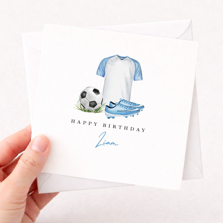 Personalised Blue Football Happy Birthday Card
