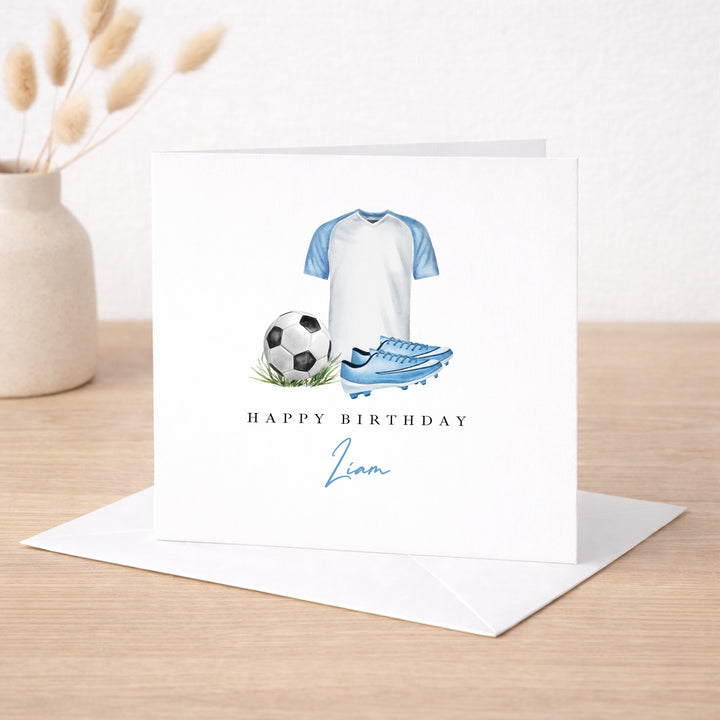 Personalised Blue Football Happy Birthday Card