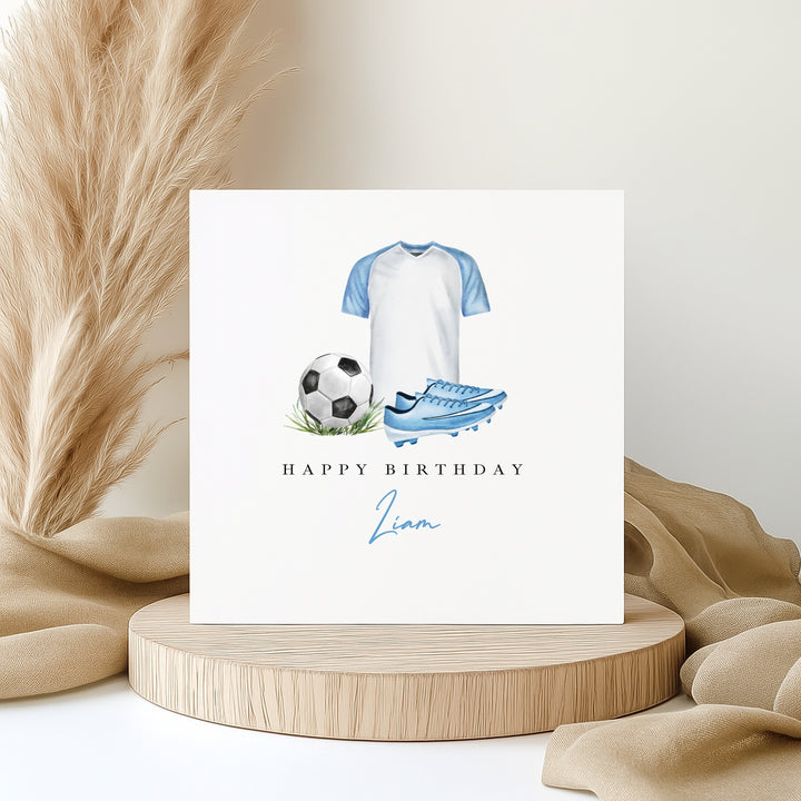 Personalised Blue Football Happy Birthday Card