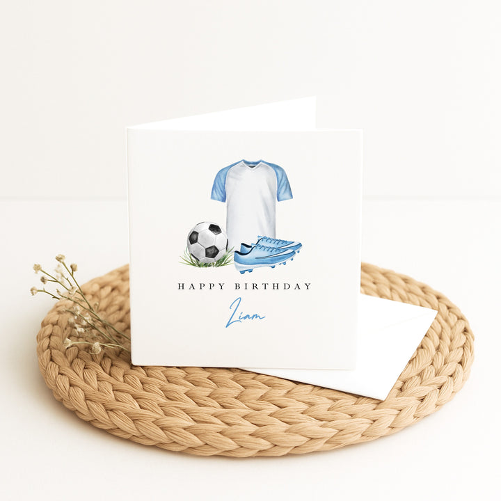 Personalised Blue Football Happy Birthday Card