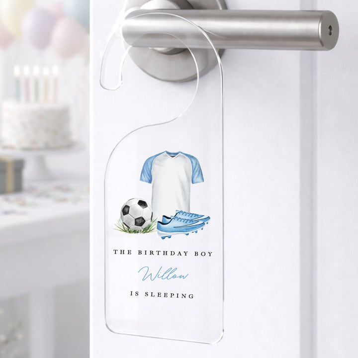 Personalised Blue Football The Birthday Boy Is Sleeping Door Sign
