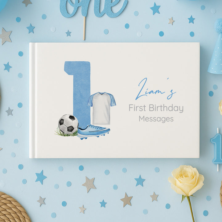Personalised Blue Football First Birthday Guest Book