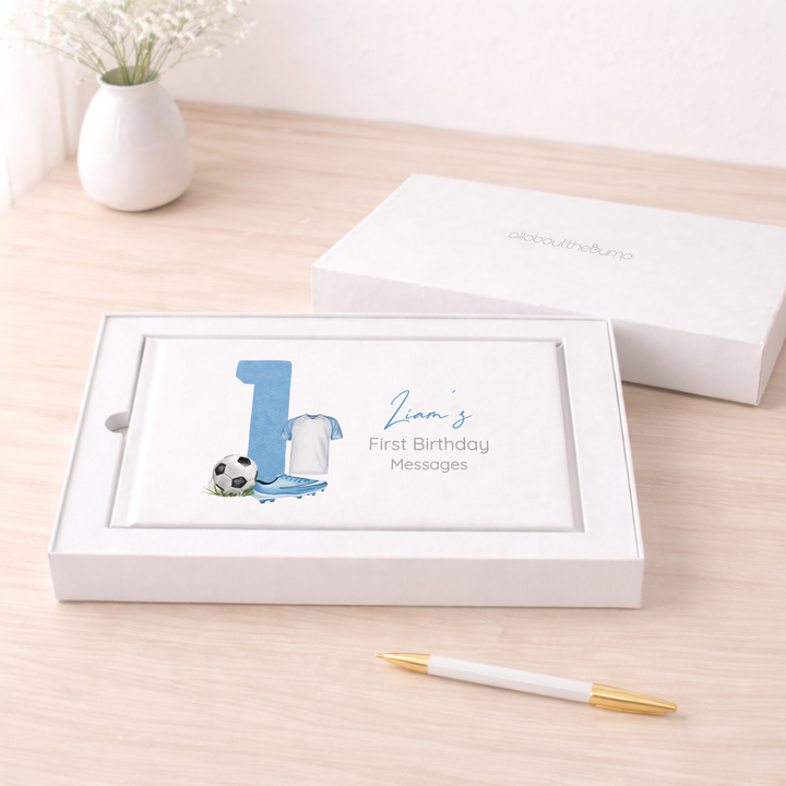 Personalised Blue Football First Birthday Guest Book