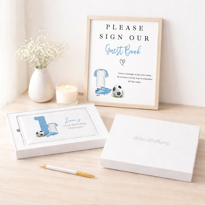 Personalised Blue Football First Birthday Guest Book