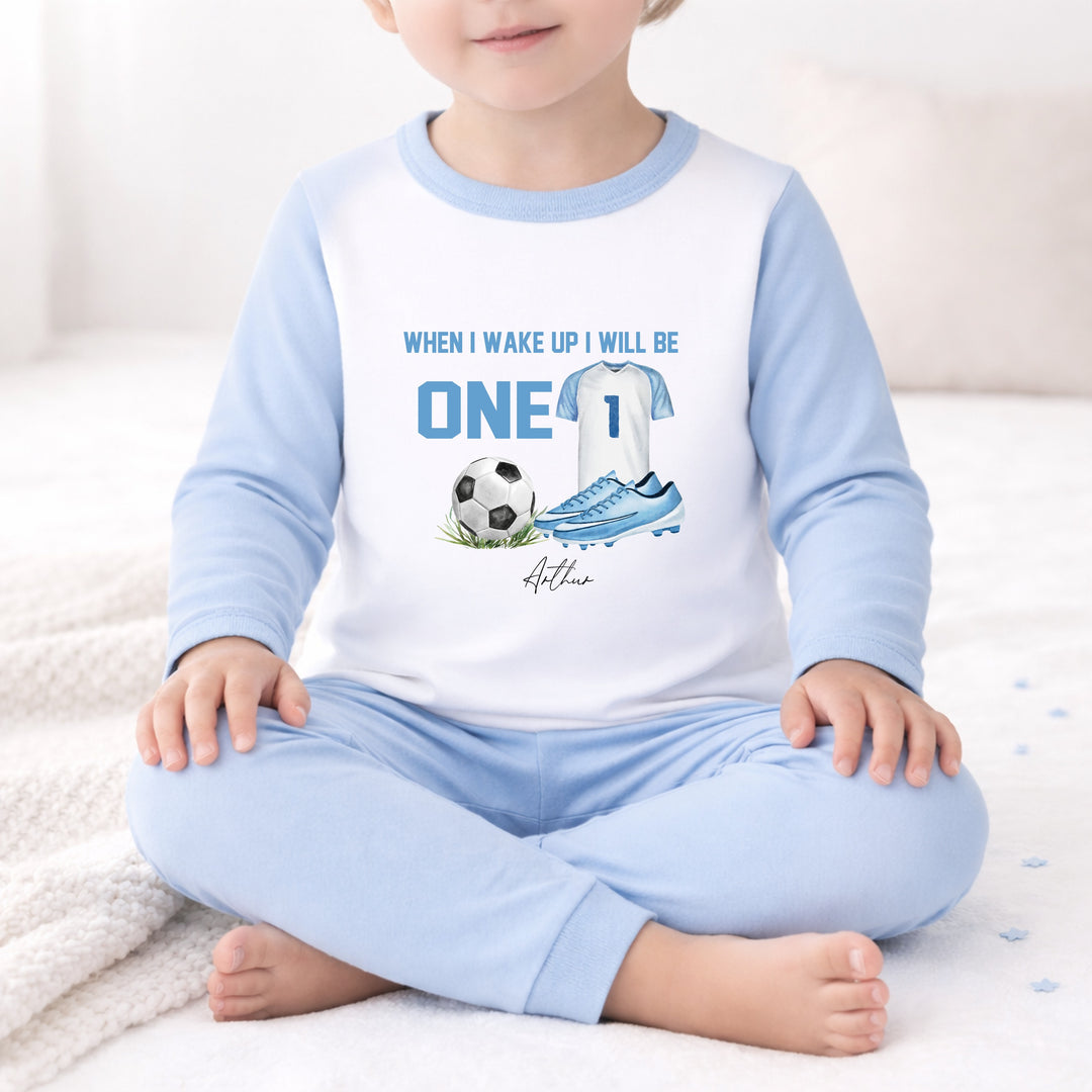 Personalised Blue Football First Birthday Pyjamas