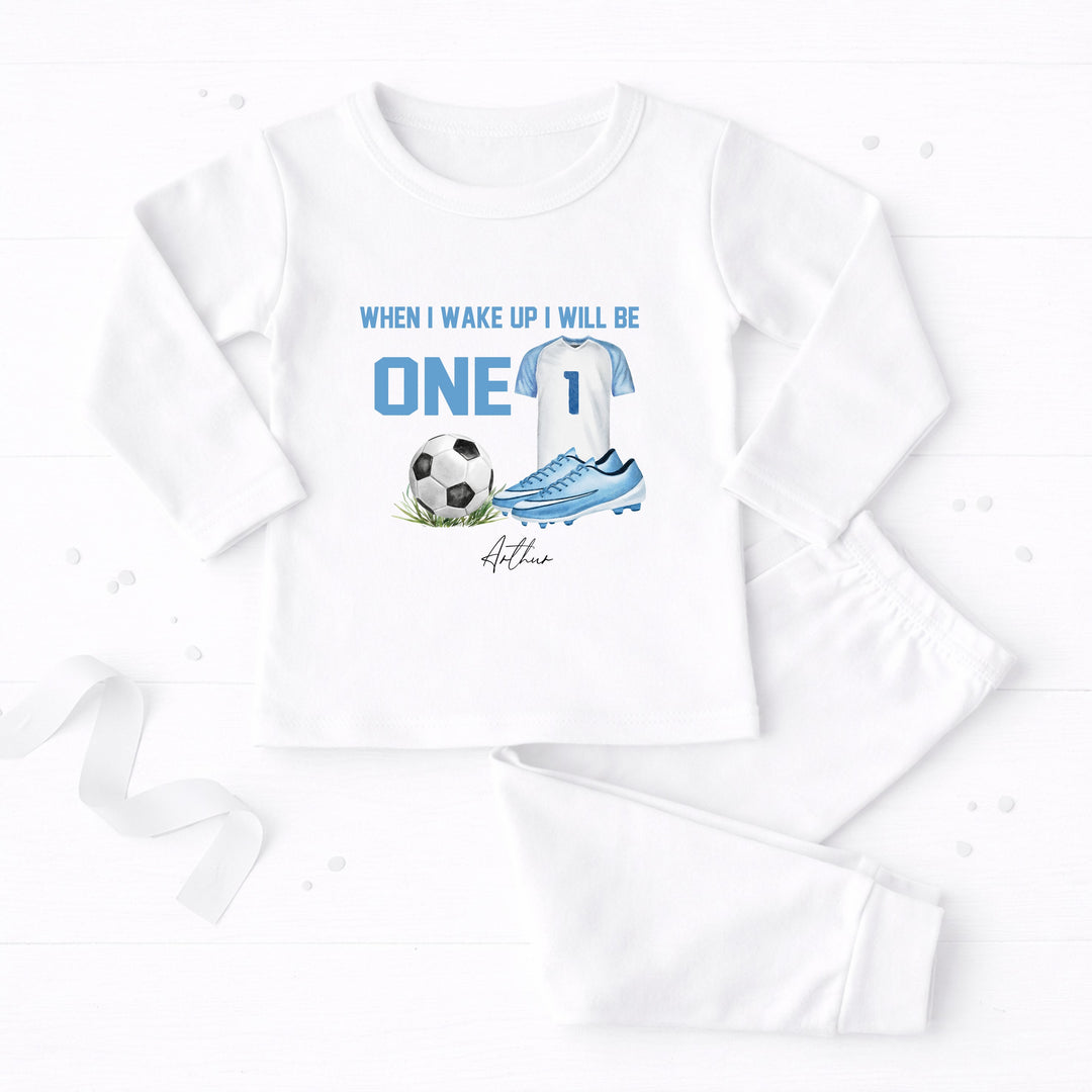Personalised Blue Football First Birthday Pyjamas