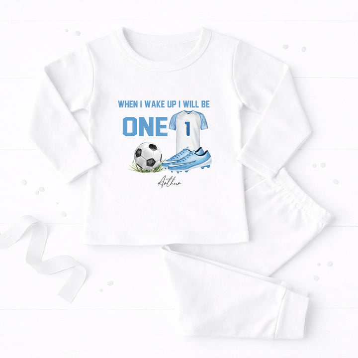 Personalised Blue Football First Birthday Pyjamas